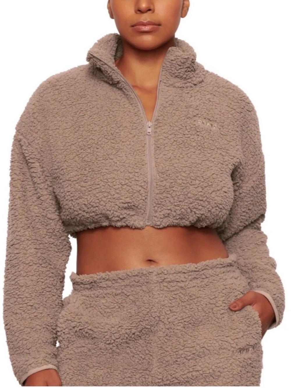 SKIMS Womens Teddy High Pile Fleece Crop Full Zip Jacket Sz S